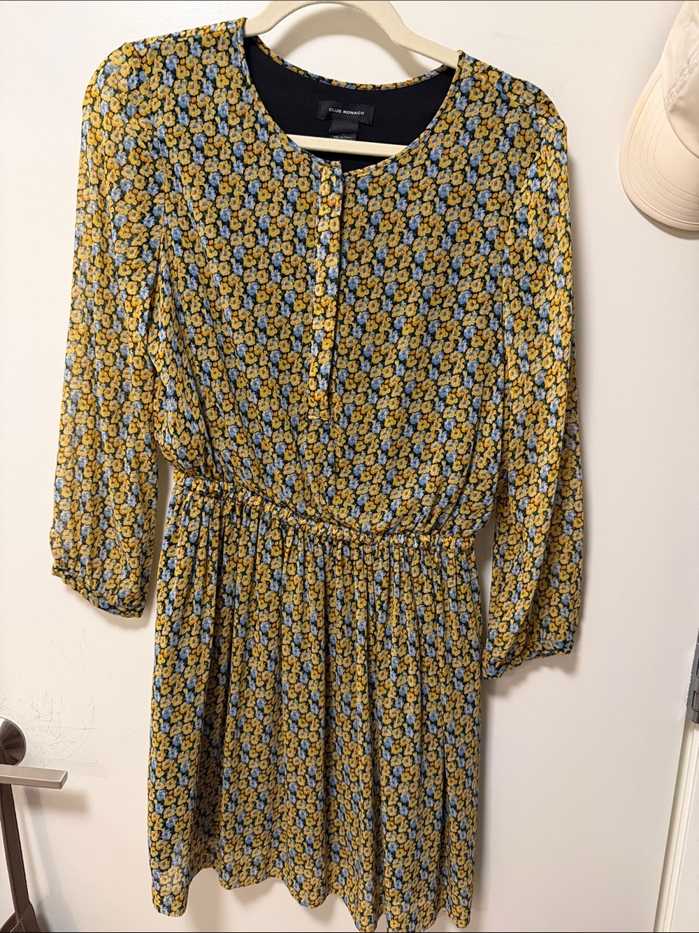 Club Monaco Yellow Floral Long-Sleeve Dress